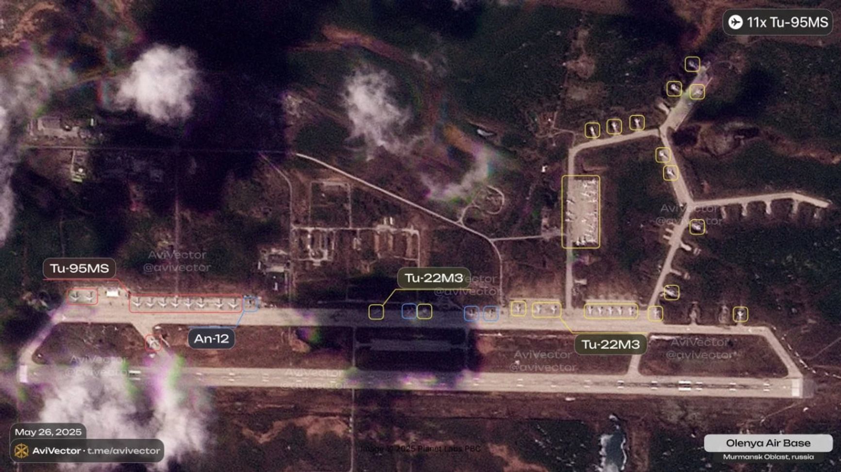 Расположение самолетов на авиабазе Оленья по состоянию на 26 мая
