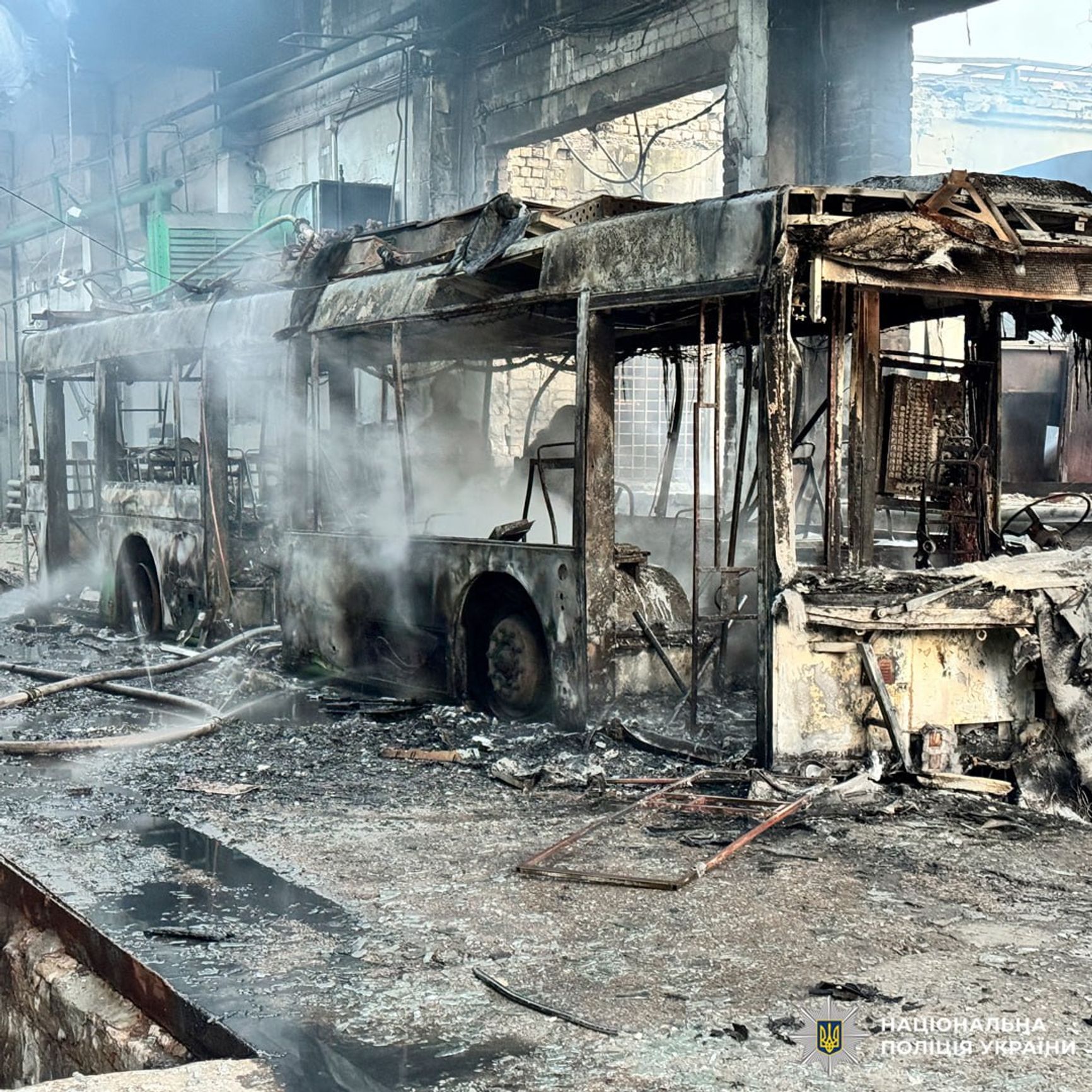 Последствия налета на троллейбусное депо в Харькове