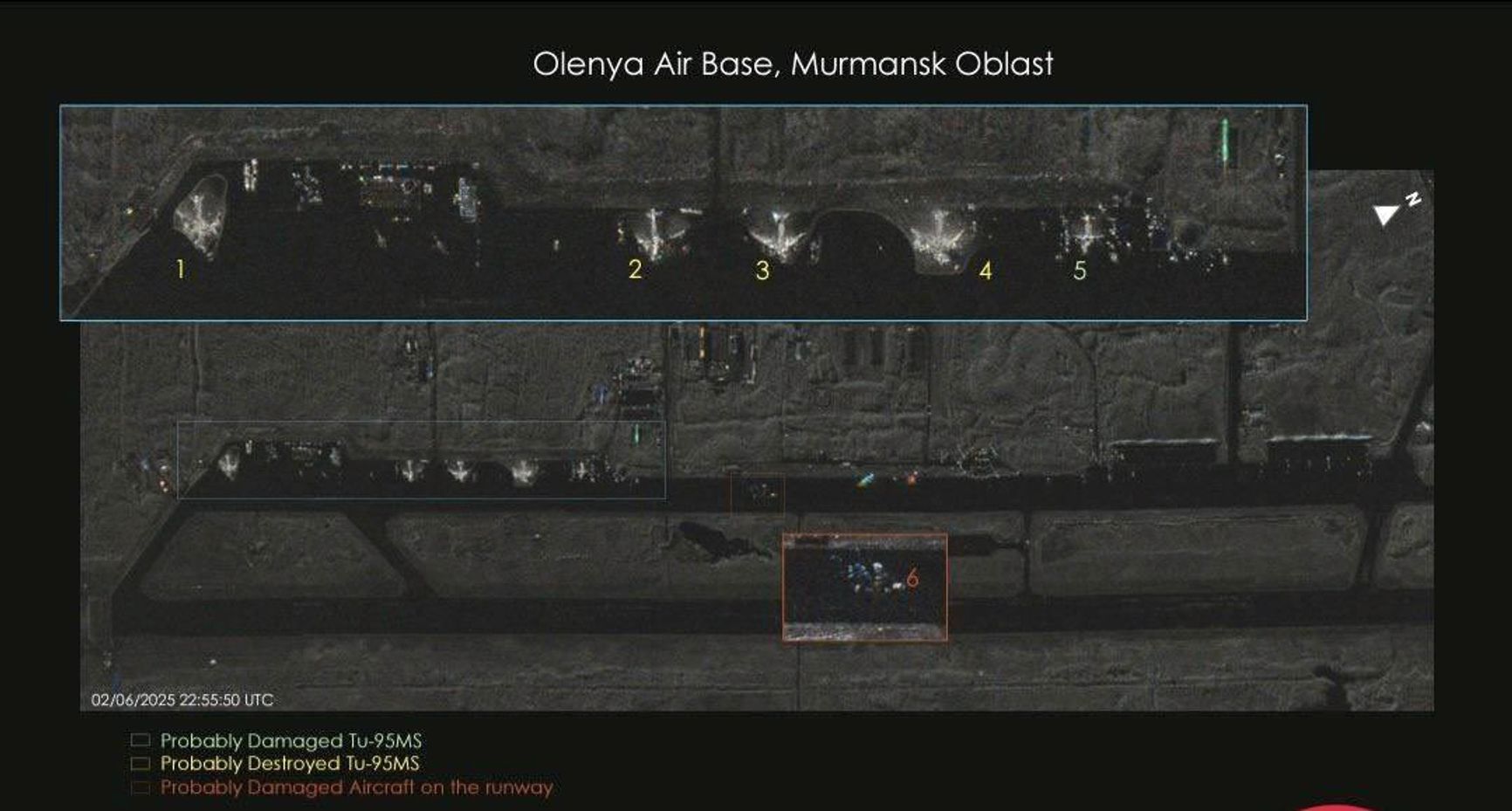 Уничтоженные или получившие критические повреждения Ту-95 на спутниковом SAR-снимке